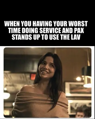 WHEN YOU HAVING YOUR WORST TIME DOING SERVICE AND PAX STANDS UP TO USE THE LAV meme