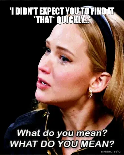 'I DIDN'T EXPECT YOU TO FIND IT *THAT* QUICKLY...' meme