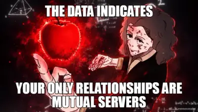 THE DATA INDICATES - YOUR ONLY RELATIONSHIPS ARE MUTUAL SERVERS meme