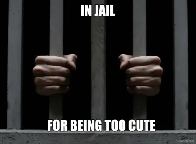 IN JAIL - FOR BEING TOO CUTE meme