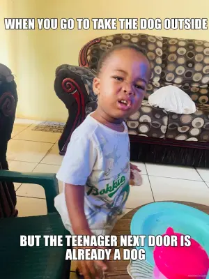 WHEN YOU GO TO TAKE THE DOG OUTSIDE - BUT THE TEENAGER NEXT DOOR IS ALREADY A DOG meme