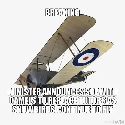 BREAKING - MINISTER ANNOUNCES SOPWITH CAMELS TO REPLACE TUTORS AS SNOWBIRDS CONTINUE TO FLY meme