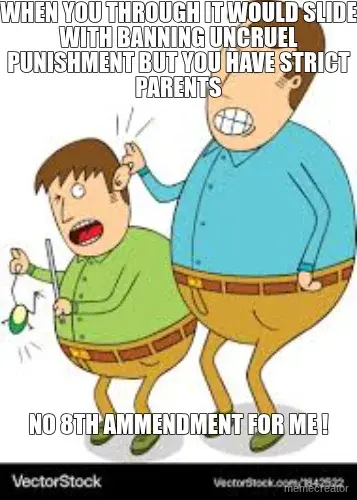 WHEN YOU THROUGH IT WOULD SLIDE WITH BANNING UNCRUEL PUNISHMENT BUT YOU HAVE STRICT PARENTS - NO 8TH meme