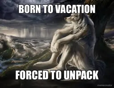 BORN TO VACATION - FORCED TO UNPACK meme