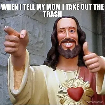 WHEN I TELL MY MOM I TAKE OUT THE TRASH meme