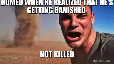 ROMEO WHEN HE REALIZED THAT HE'S GETTING BANISHED  - NOT KILLED meme