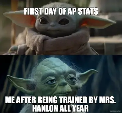 FIRST DAY OF AP STATS - ME AFTER BEING TRAINED BY MRS. HANLON ALL YEAR meme