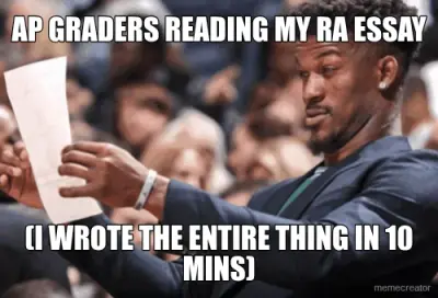 AP GRADERS READING MY RA ESSAY - (I WROTE THE ENTIRE THING IN 10 MINS) meme