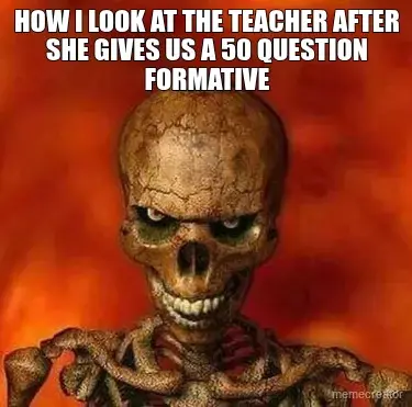 HOW I LOOK AT THE TEACHER AFTER SHE GIVES US A 50 QUESTION FORMATIVE meme