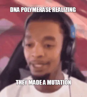 DNA POLYMERASE REALIZING  - THEY MADE A MUTATION meme