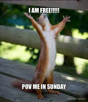 I AM FREE!!!!! - POV ME IN SUNDAY meme