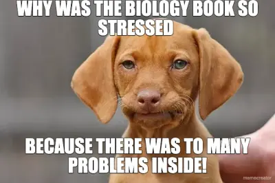 WHY WAS THE BIOLOGY BOOK SO STRESSED  - BECAUSE THERE WAS TO MANY PROBLEMS INSIDE! meme