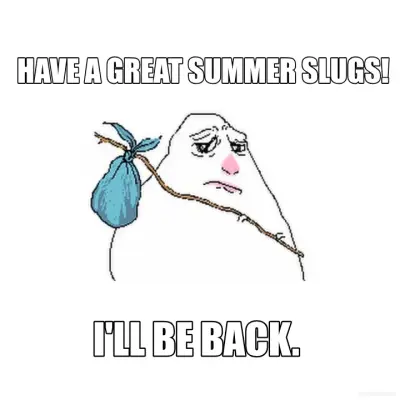 HAVE A GREAT SUMMER SLUGS! - I'LL BE BACK. meme