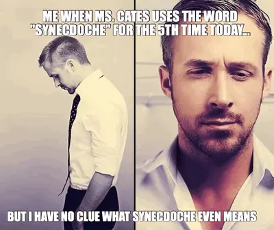 ME WHEN MS. CATES USES THE WORD "SYNECDOCHE" FOR THE 5TH TIME TODAY... - BUT I HAVE NO CLUE WHAT SYN meme