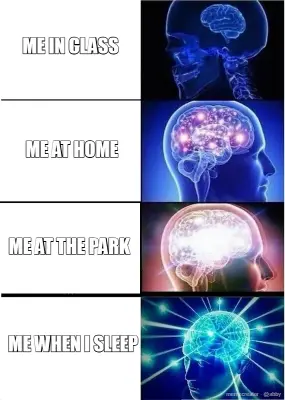 ME IN CLASS - ME AT HOME - ME AT THE PARK - ME WHEN I SLEEP meme