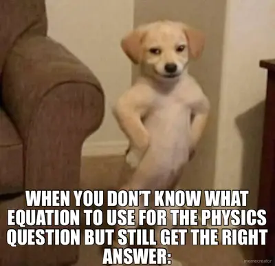 WHEN YOU DON’T KNOW WHAT EQUATION TO USE FOR THE PHYSICS QUESTION BUT STILL GET THE RIGHT ANSWER: meme