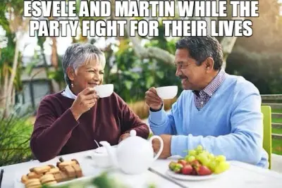 ESVELE AND MARTIN WHILE THE PARTY FIGHT FOR THEIR LIVES meme