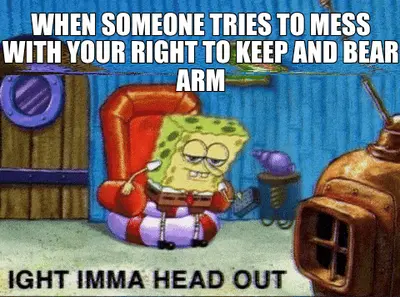 WHEN SOMEONE TRIES TO MESS WITH YOUR RIGHT TO KEEP AND BEAR ARM meme
