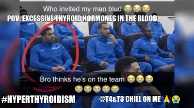 POV: EXCESSIVE THYROID HORMONES IN THE BLOOD — #HYPERTHYROIDISM — @T4&T3 CHILL ON ME 🙏😭 meme