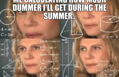ME CALCULATING HOW MUCH DUMMER I'LL GET DURING THE SUMMER.. meme