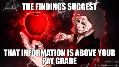 THE FINDINGS SUGGEST - THAT INFORMATION IS ABOVE YOUR PAY GRADE meme