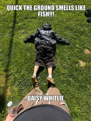 QUICK THE GROUND SMELLS LIKE FISH!!! — … DAISY WHITLIE meme