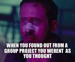 WHEN YOU FOUND OUT FROM A 
GROUP PROJECT YOU WERENT  AS YOU THOUGHT meme