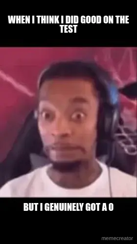 WHEN I THINK I DID GOOD ON THE TEST - BUT I GENUINELY GOT A 0 meme