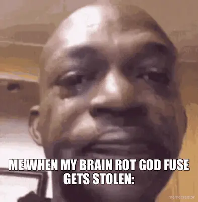 ME WHEN MY BRAIN ROT GOD FUSE GETS STOLEN: meme