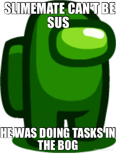 SLIMEMATE CAN'T BE SUS - HE WAS DOING TASKS IN THE BOG meme
