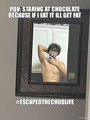 POV: STARING AT CHOCOLATE BECAUSE IF I EAT IT ILL GET FAT - #ESCAPEDTHECHUDLIFE meme