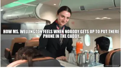 HOW MS. WELLINGTON FEELS WHEN NOBODY GETS UP TO PUT THERE PHONE IN THE CADDY meme