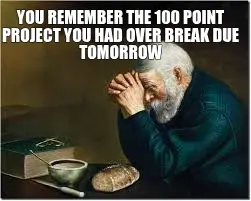 YOU REMEMBER THE 100 POINT PROJECT YOU HAD OVER BREAK DUE TOMORROW meme