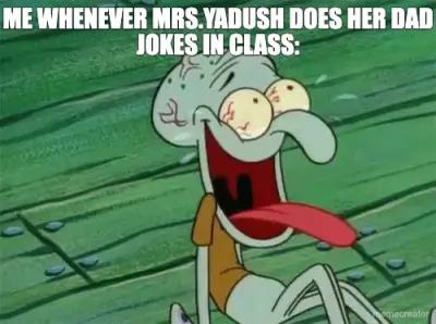 ME WHENEVER MRS.YADUSH DOES HER DAD JOKES IN CLASS: meme