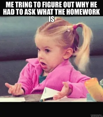 ME TRING TO FIGURE OUT WHY HE HAD TO ASK WHAT THE HOMEWORK IS meme