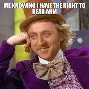 ME KNOWING I HAVE THE RIGHT TO BEAR ARM meme