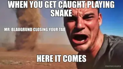 WHEN YOU GET CAUGHT PLAYING SNAKE - HERE IT COMES -  MR  BLAUGRUND CLOSING YOUR TAB