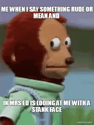ME WHEN I SAY SOMETHING RUDE OR MEAN AND  - IK MRS.ED IS LOOING AT ME WITH A STANK FACE meme