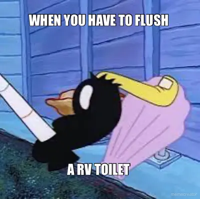 WHEN YOU HAVE TO FLUSH  - A RV TOILET meme