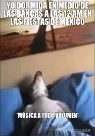 YO DORMIDA EN MEDIO DE LAS BANCAS A LAS 12 AM EN LAS FIESTAS DE MEXICO - *MÚSICA A TODO VOLUMEN* meme