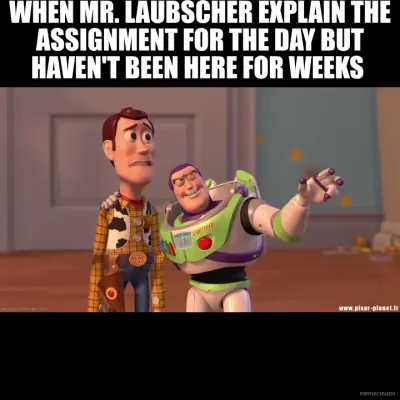 WHEN MR. LAUBSCHER EXPLAIN THE ASSIGNMENT FOR THE DAY BUT HAVEN'T BEEN HERE FOR WEEKS meme