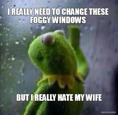 I REALLY NEED TO CHANGE THESE FOGGY WINDOWS - BUT I REALLY HATE MY WIFE meme