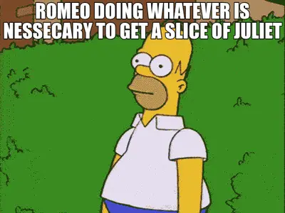 ROMEO DOING WHATEVER IS NESSECARY TO GET A SLICE OF JULIET meme