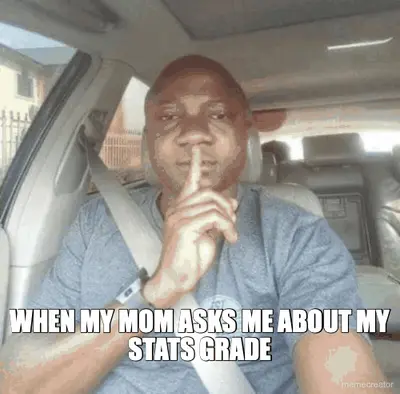 WHEN MY MOM ASKS ME ABOUT MY STATS GRADE meme