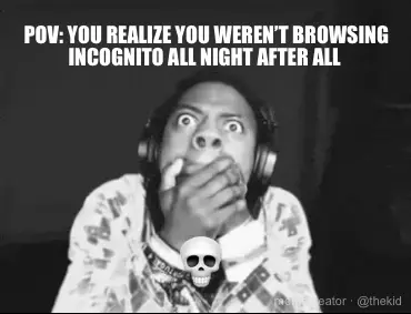 POV: YOU REALIZE YOU WEREN’T BROWSING INCOGNITO ALL NIGHT AFTER ALL meme