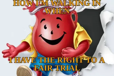 HOW I'M WALKING IN WHEN — I HAVE THE RIGHT TO A FAIR TRIAL meme