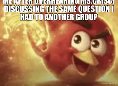 ME AFTER OVERHEARING MS.CRISCI’S EXPLANATION OF SHAKESPEARE TO ANOTHER GROUP meme