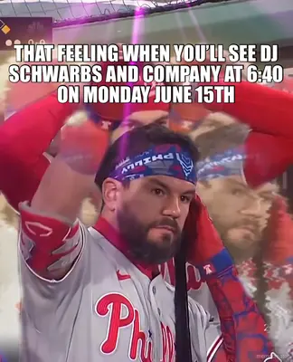 THAT FEELING WHEN YOU’LL SEE DJ SCHWARBS AND COMPANY AT 6:40 ON MONDAY JUNE 15TH meme