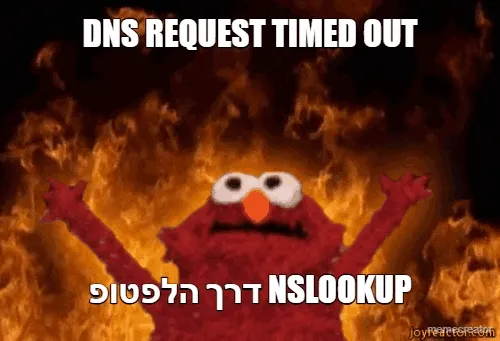 DNS REQUEST TIMED OUT - דרך הלפטופ NSLOOKUP