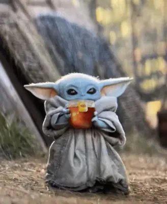 baby yoda sipping tea meme template
